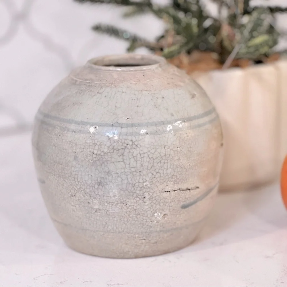 Antique Chinese Stoneware 6” Chinoiserie Ginger Jar